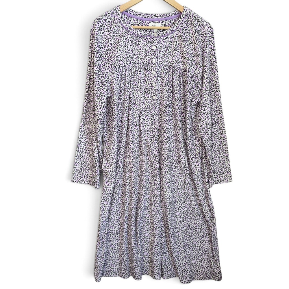 Aria Collection Nightgown Womens XL Purple Floral Fleece Long Sleeve Robe